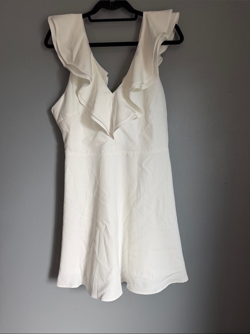 Lulus Women's Divine Darling White Ruffle Deep V-Neck Skater Bridal Mini Dress